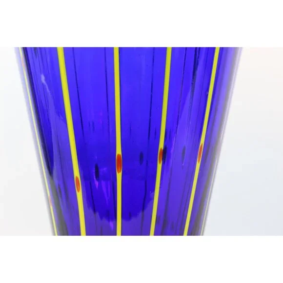 Hand Blown Cobalt Blue Art Glass Vase 12” Pulled Line Design Pedestal Foot Mexic